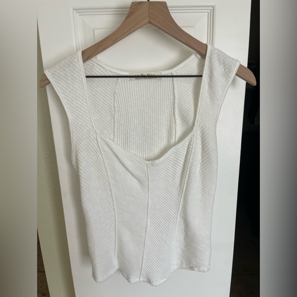 We The Free Cream Ribbed Square Neck Tank